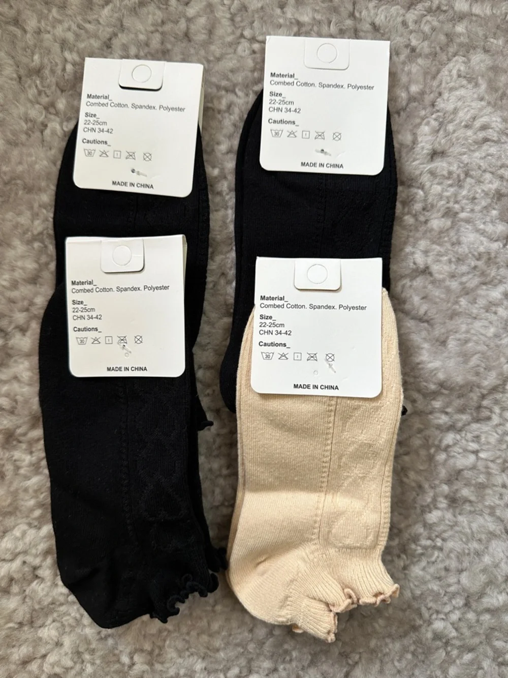 Women's Low-Cut Ruffle Socks - Black & Cream (2-Pack) - Picture 2 of 4